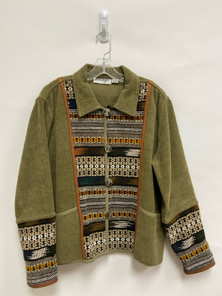Size L Beige Black/Orange Ribbed Button Up Ladies Jacket