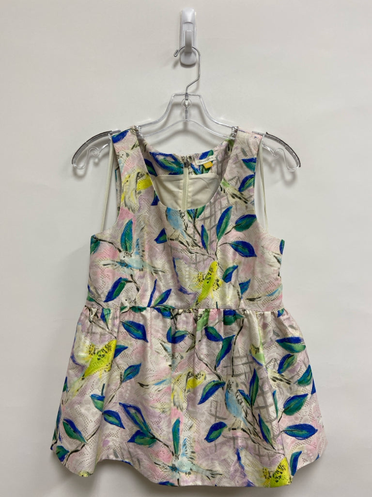 Leifsdottir Size 6 Cream/Pink Blue/Multi Birds Sleeveless Ladies Top