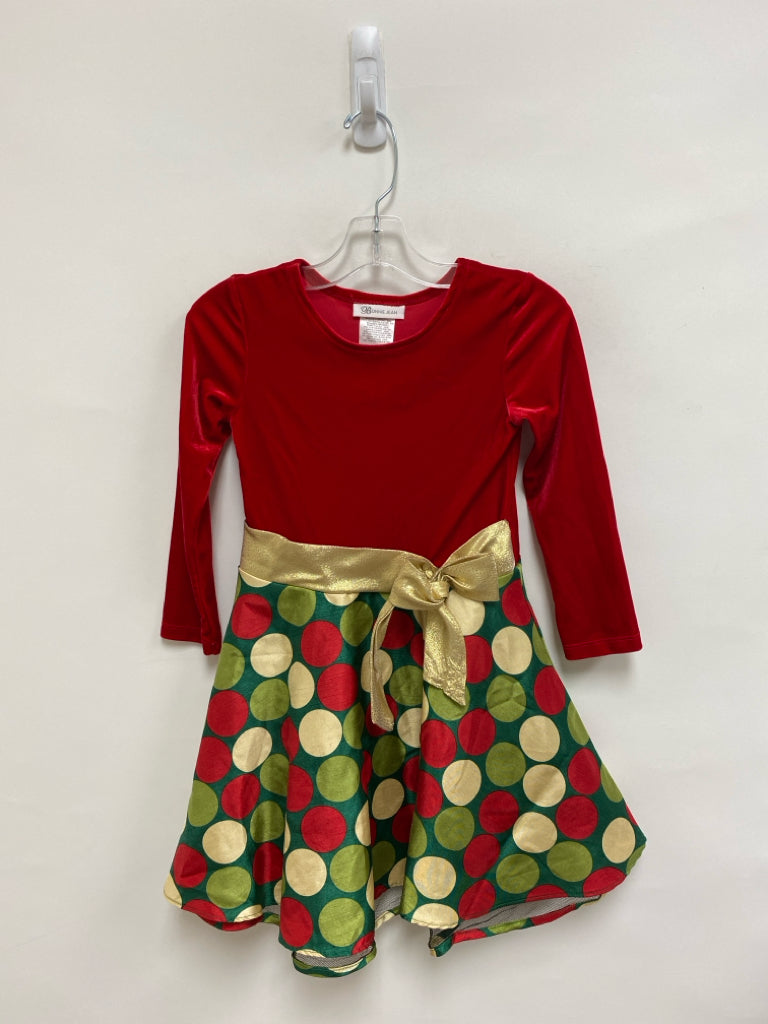 Bonnie Jean SIZE 5 Red Green/Gold Circles Velour Girl&