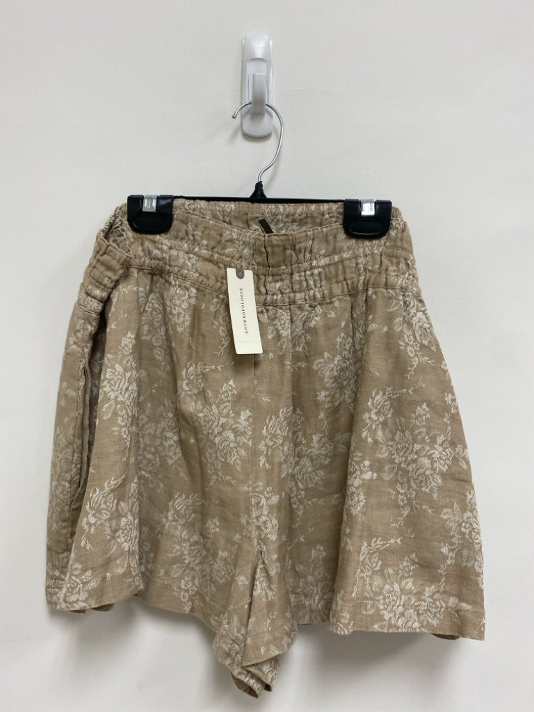 NWT Anthropologie Size L Tan White Flowers Linen Ladies Shorts