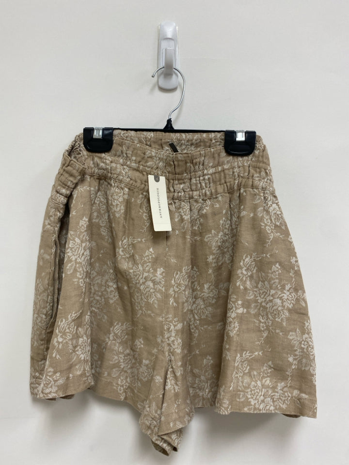 NWT Anthropologie Size L Tan White Flowers Linen Ladies Shorts