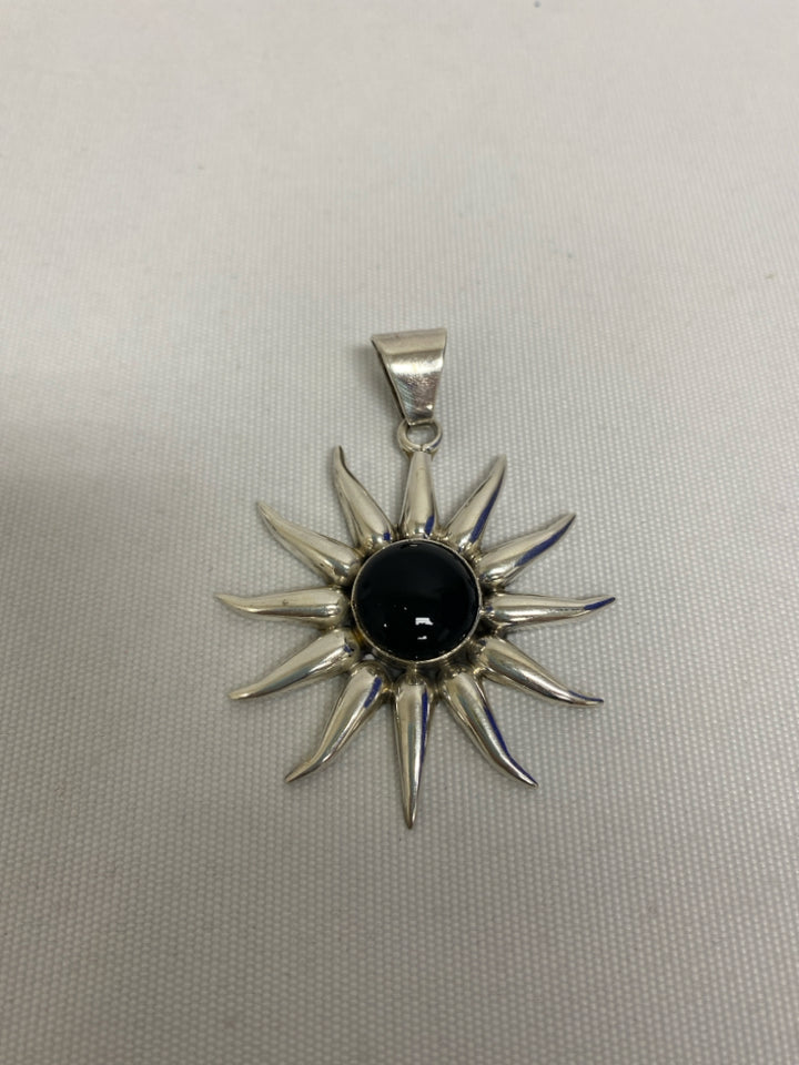 Silver Black Sunburst Pendant