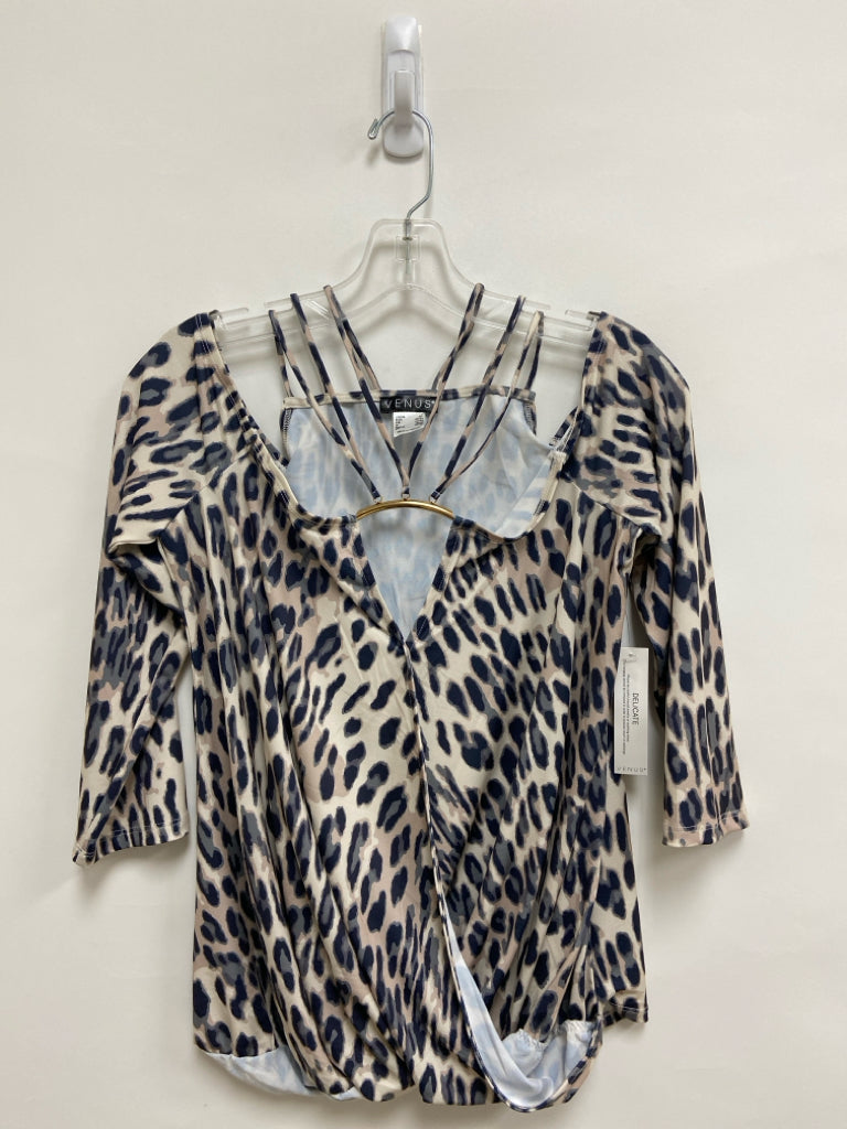 NWT VENUS Size M Dark Blue Tan Animal Print Ladies Top