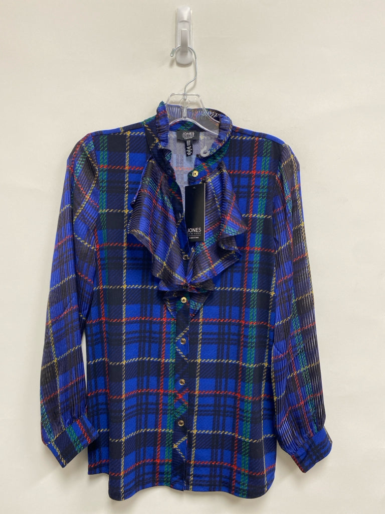 NWT Jones New York Size XS Blue Black/Multi Plaid Ladies Top