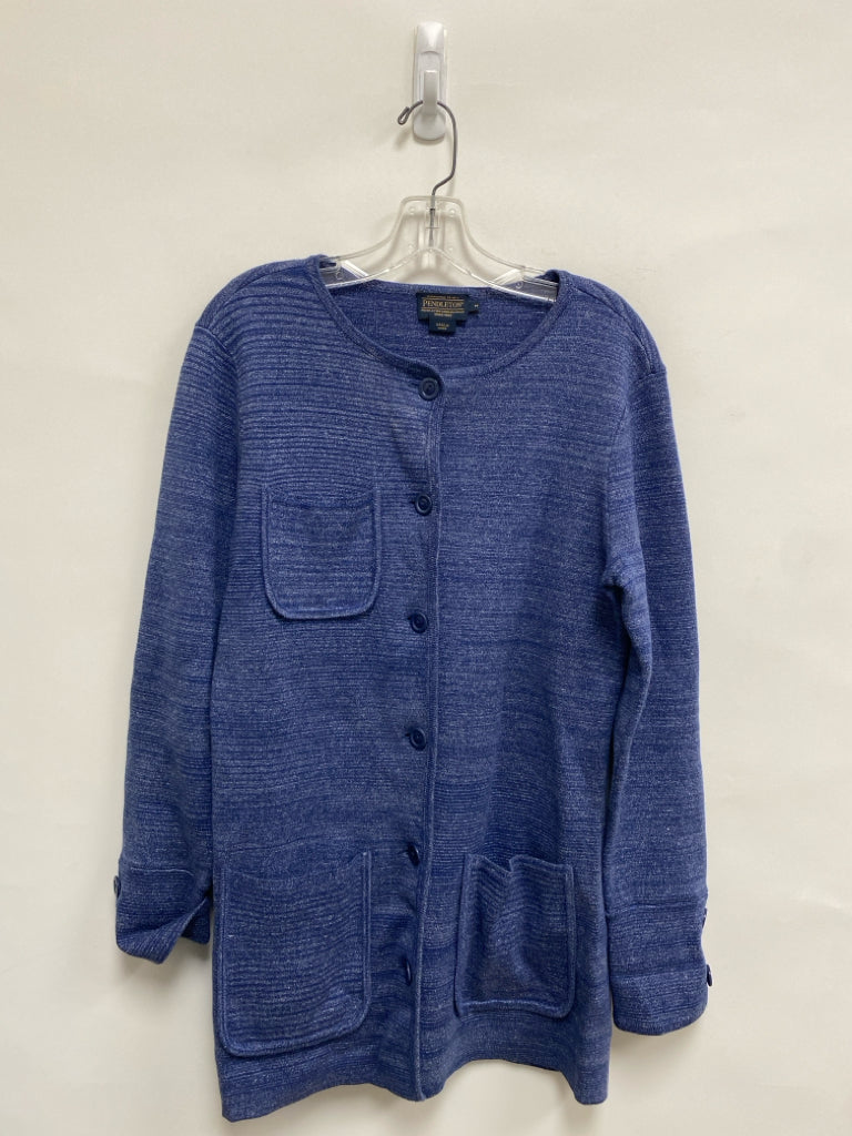 Pendleton Size M Blue Mottled Cardigan Cotton Ladies Sweater