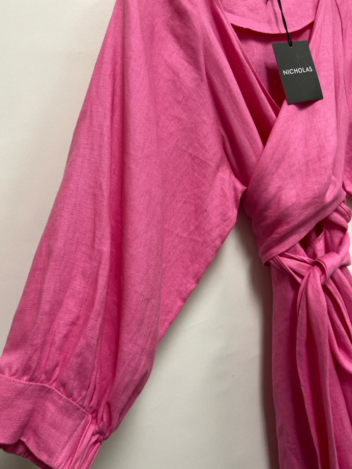 NWT NICHOLAS Size 14 Pink Wrap Linen Ladies Dress