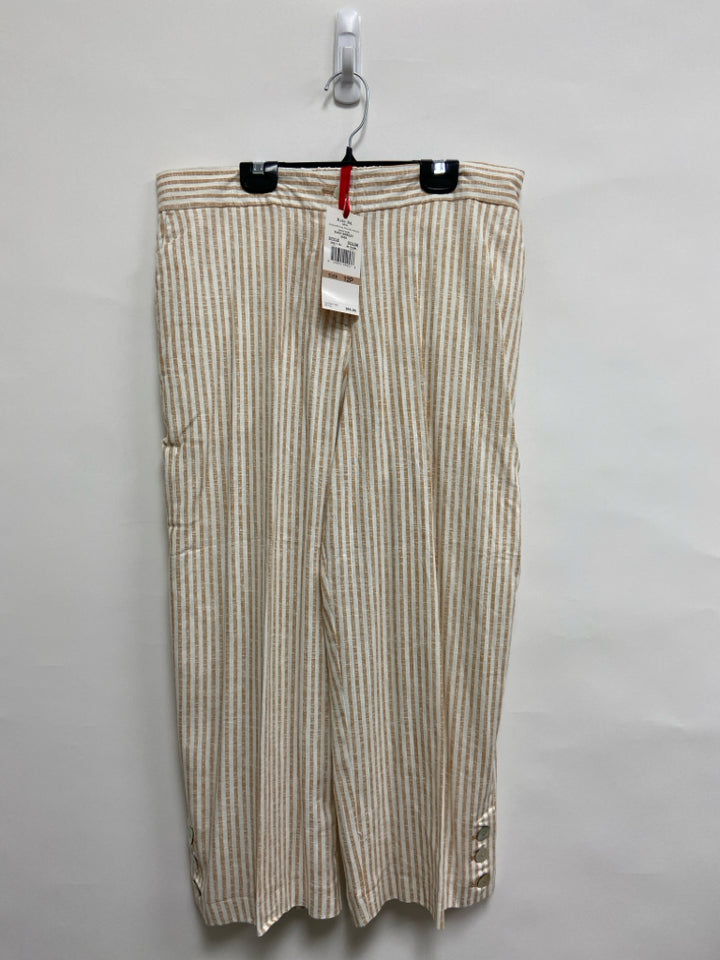 NWT Ruby Rd. Size 12P White Tan Stripes Cropped Petite Pants