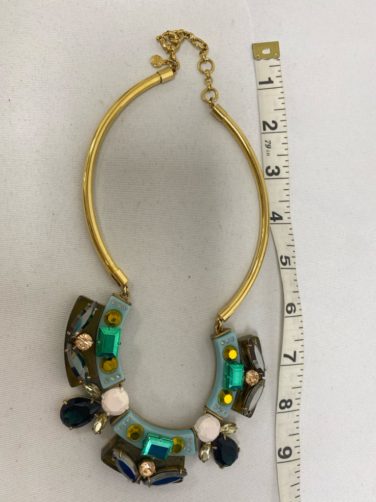 J Crew Gold Color Blue/Multi Shapes Necklace