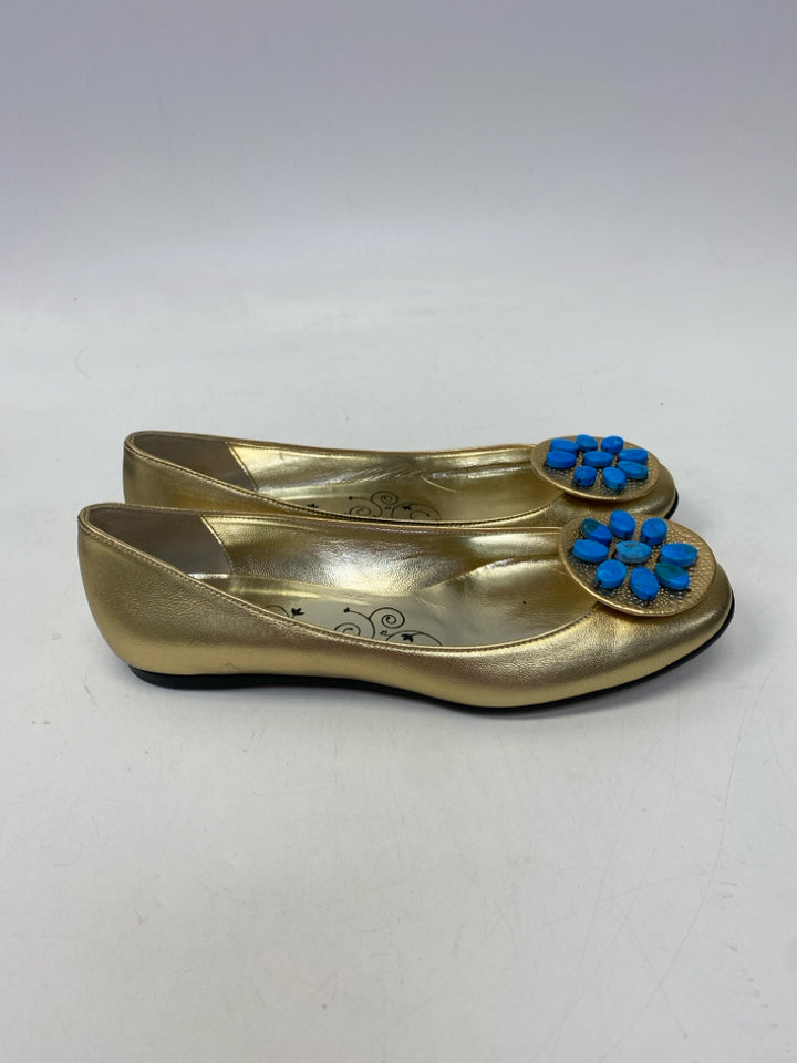 Tibi  Size 8 Gold Turquoise Flats