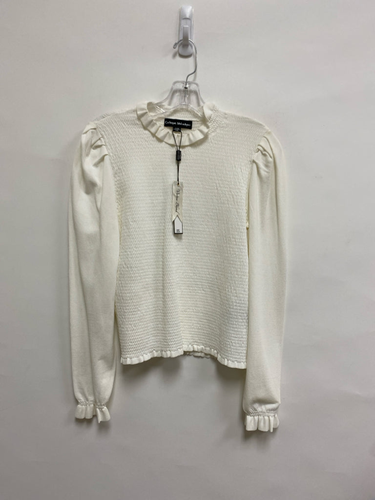 NWT Catherine Malandrino Size L Cream Smocking Mock Neck Ladies Sweater