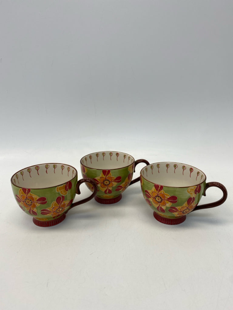 Green/Red Orange Floral Ceramic Coffee Mug
