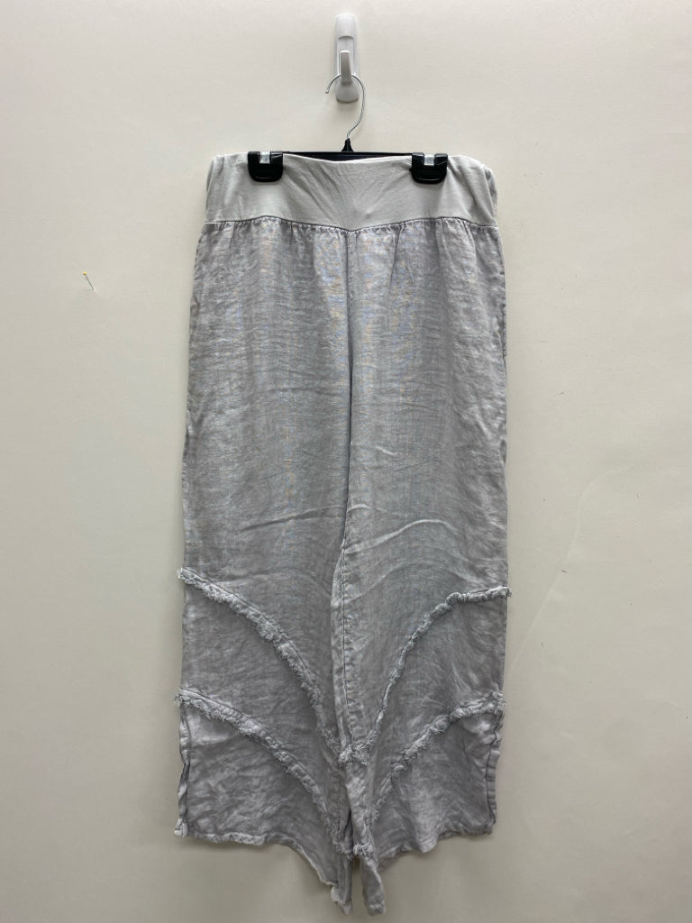 belle france Size M Pale Gray Pull-on Linen Ladies Pants
