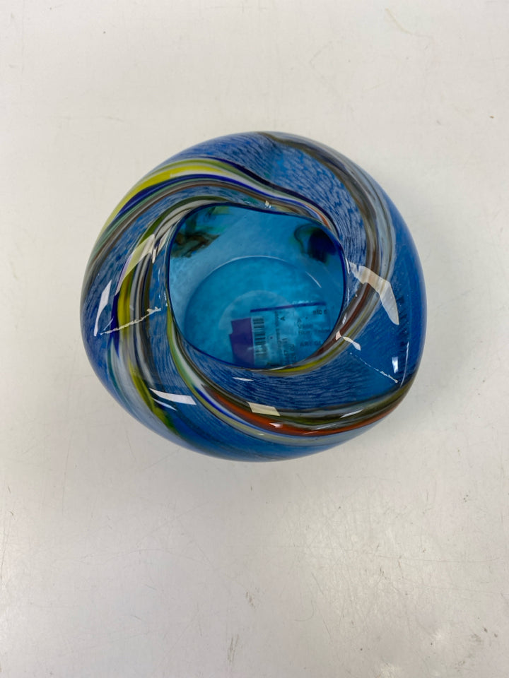 Blue Yellow/Multi Swirl Glass Vase