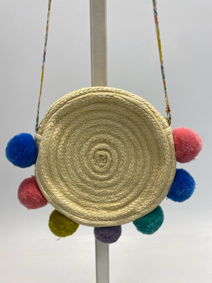 Mini Boden Natural Multi Color Pom Pom Raffia Girl&