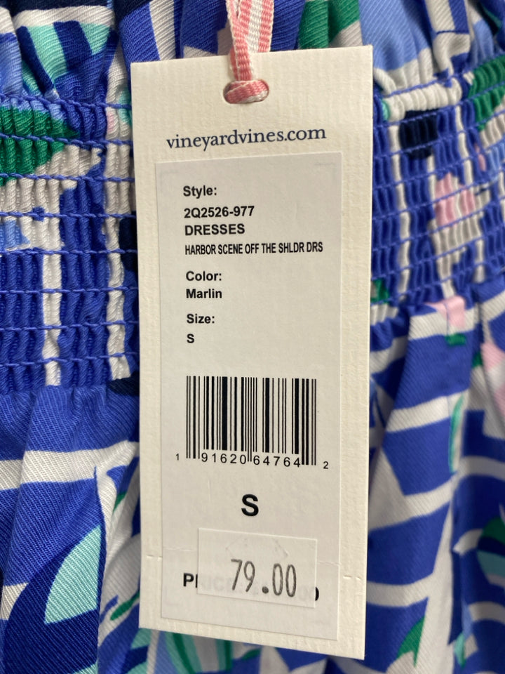 NWT Vineyard Vines Size S White Blue/Green Boats Cold Shoulder Ladies Dress