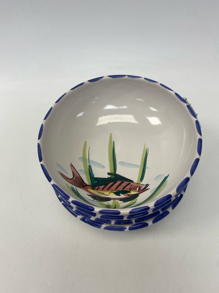 Vietri White Pink/Blue Fish Pottery Bowl(s)