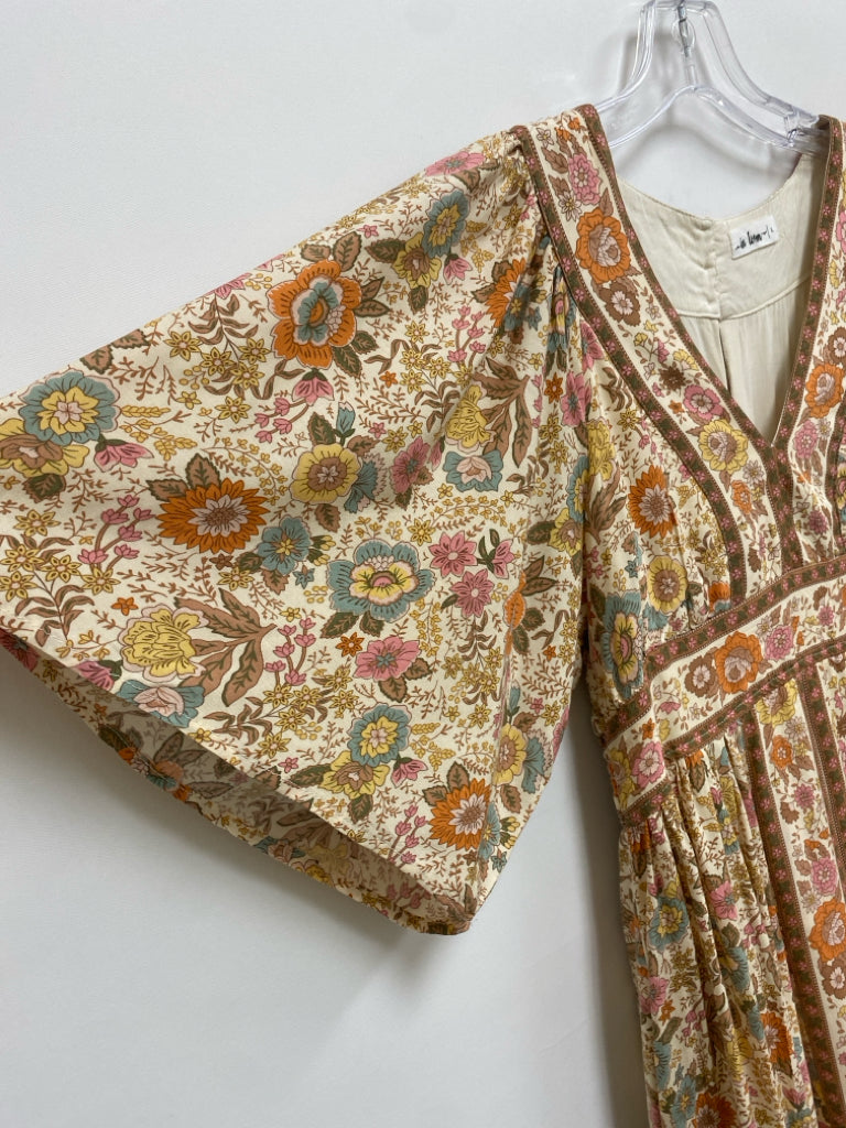 Size L Cream/Yellow Orange/Multi Floral Maxi Ladies Dress