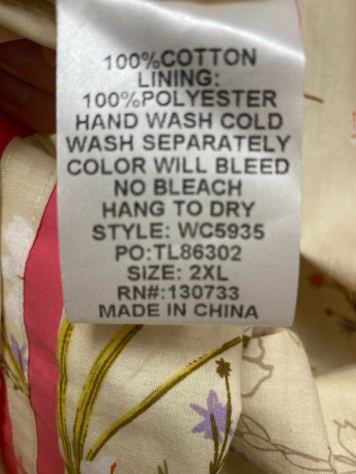 Umgee  SIZE  2X Cream/Coral Yellow/Multi Floral 3/4 Sleeve Plus Size Dress
