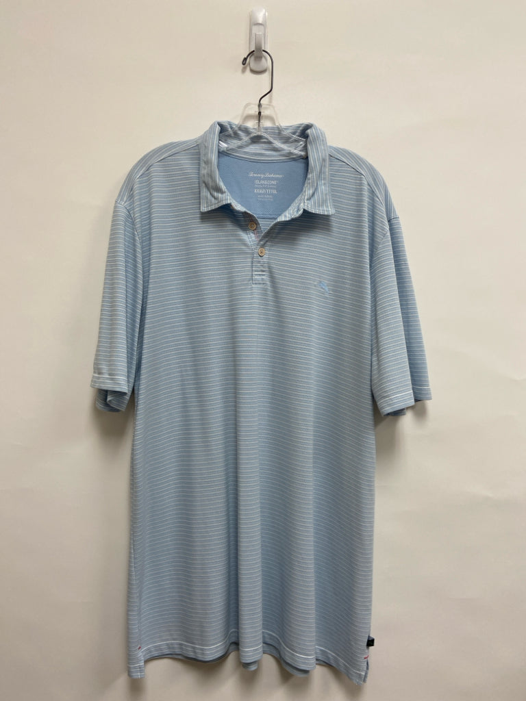 Tommy Bahama Size XXXL Light Blue White Striped Polo Men&