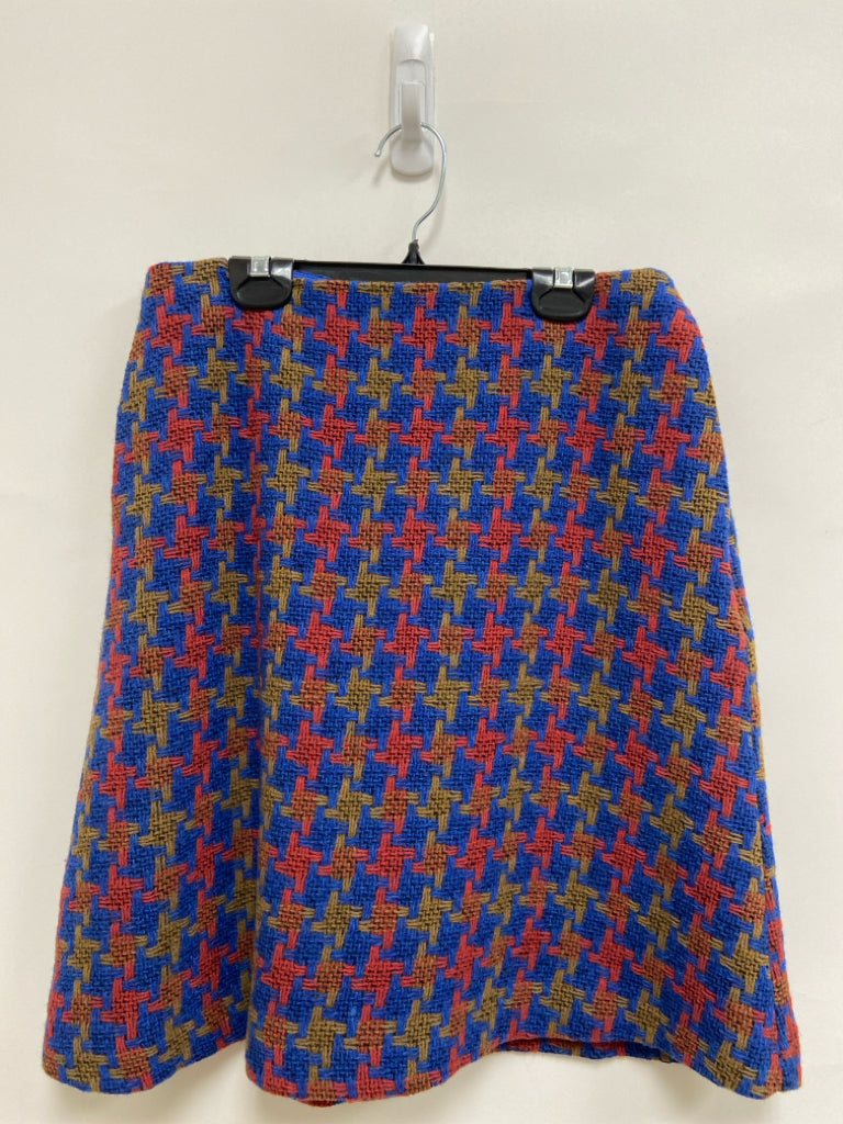 Boden Size 6 Blue/Tan Orange Houndstooth Wool Blend Ladies Skirt