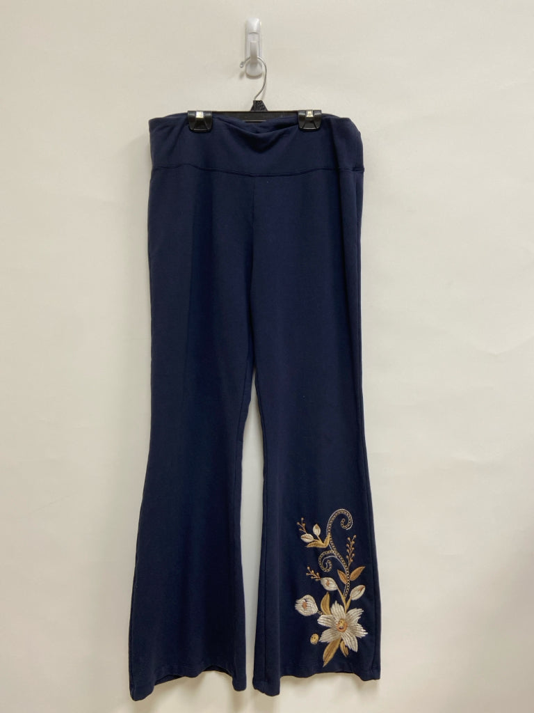 JW Size L Navy Tan Floral Embroidered Ladies Pants