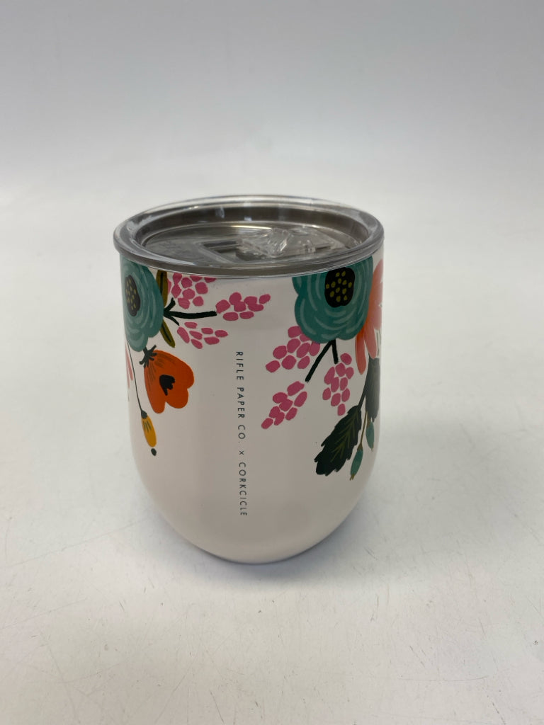 Corkcicle White Multi Color Flowers Tumbler
