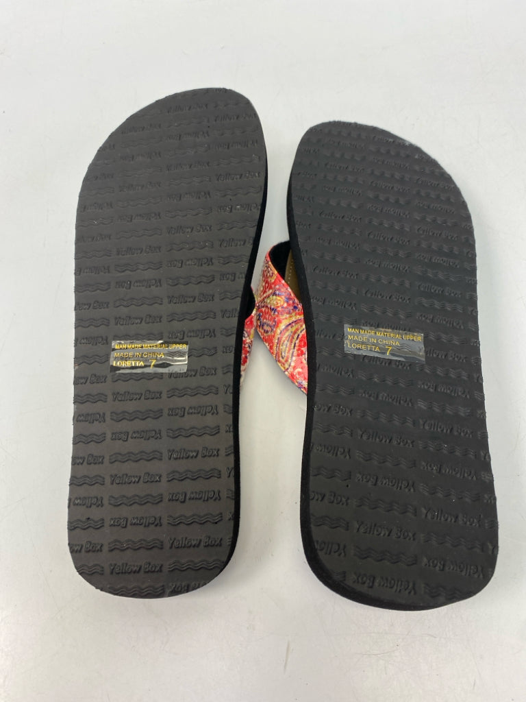 NWOT Yellow Box  Size 7 Red Multi-Color Paisley Sandals