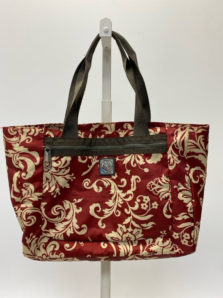 Brighton Dark Red Tan Print Nylon Tote Bag