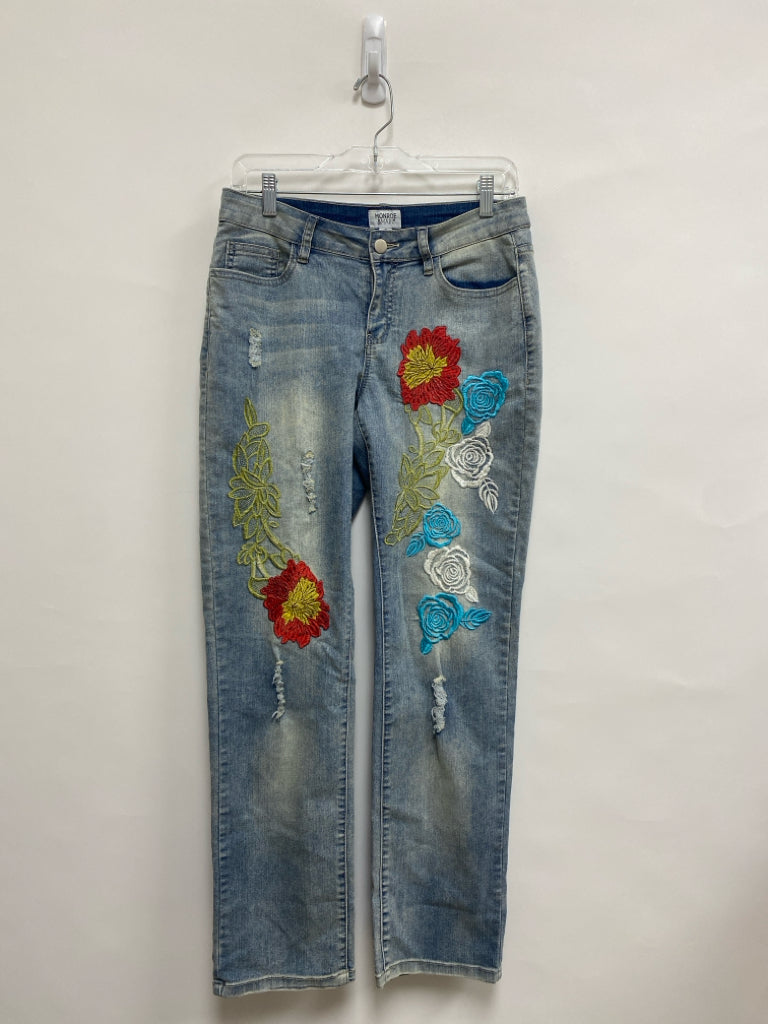 Size 6 Faded Denim Flowers Embroidered Ladies Jeans