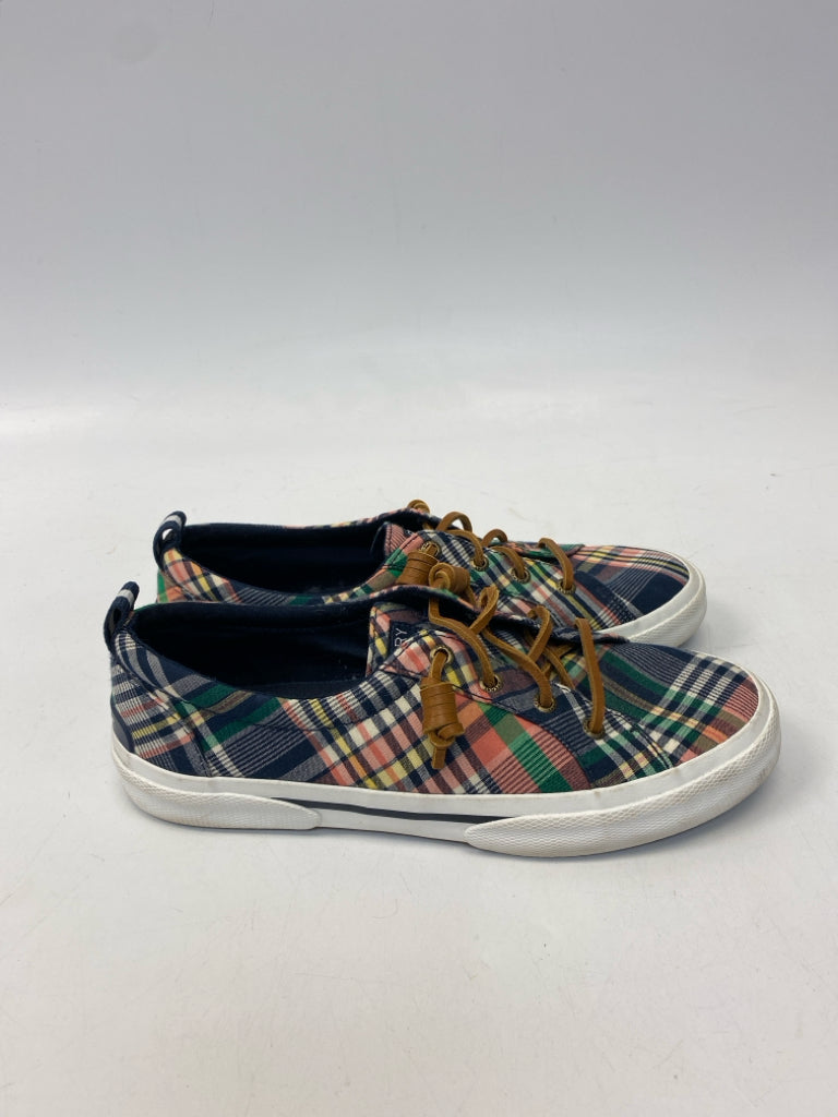 NWOT Sperry  Size 7.5 Navy Multi-Color Plaid Sneakers