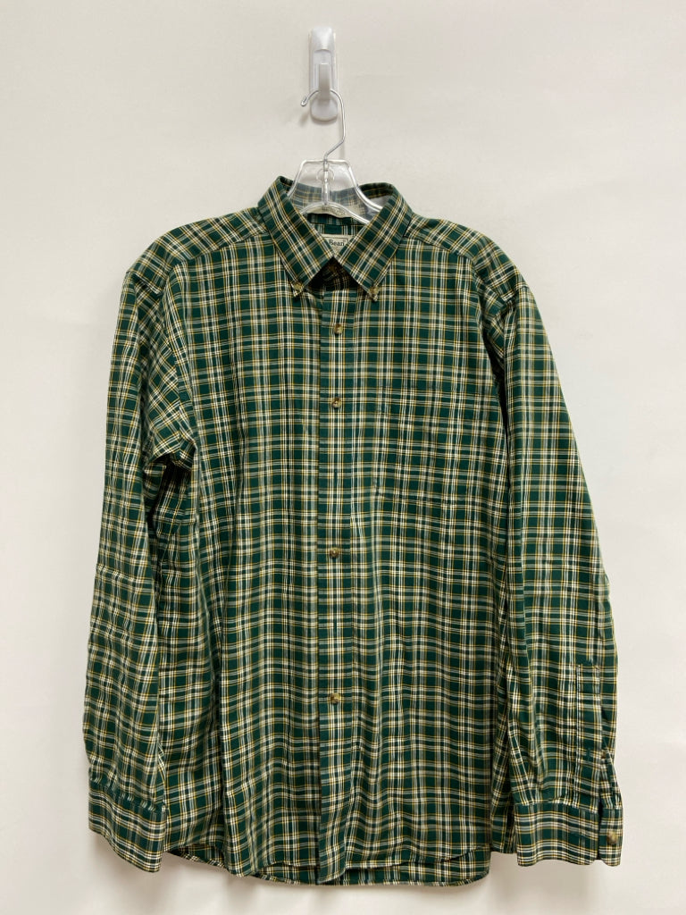 L L Bean Size M Green Yellow/White Plaid Button Up Men&