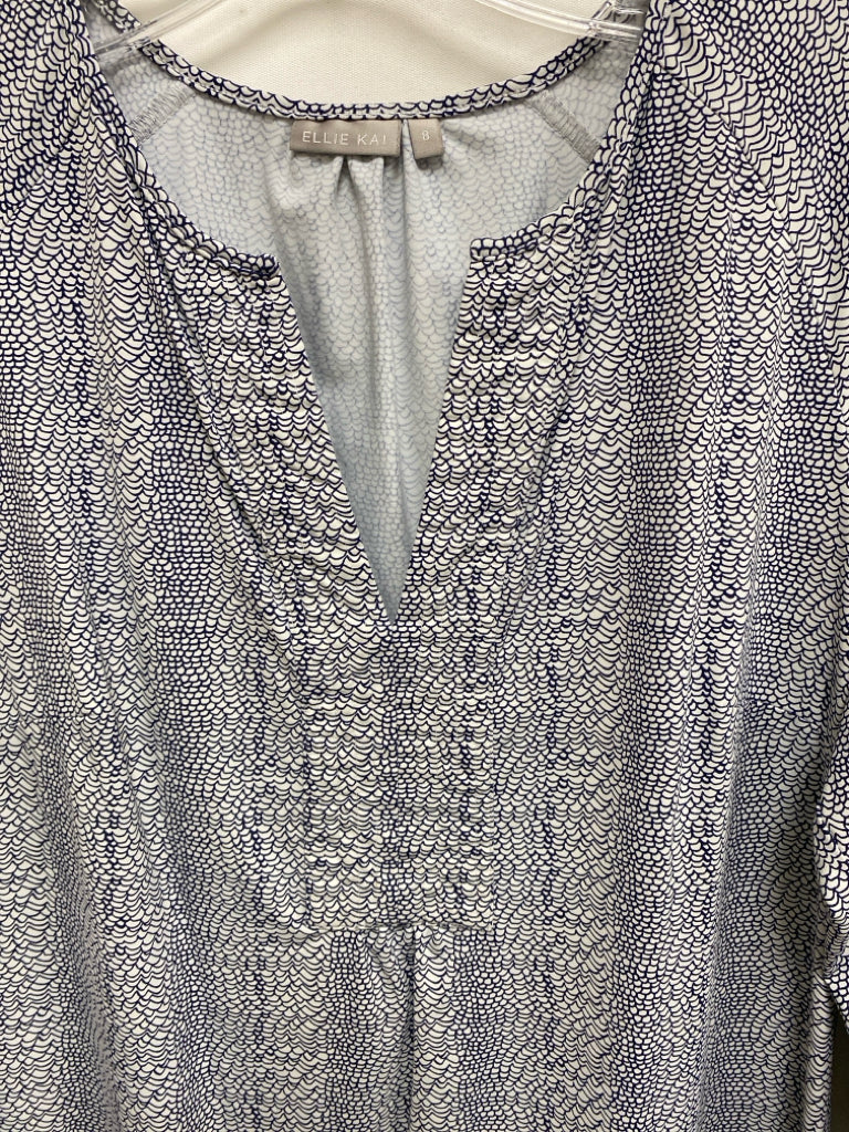 Ellie Kai Size 8 White Navy Zig Zag Long Sleeve Ladies Dress