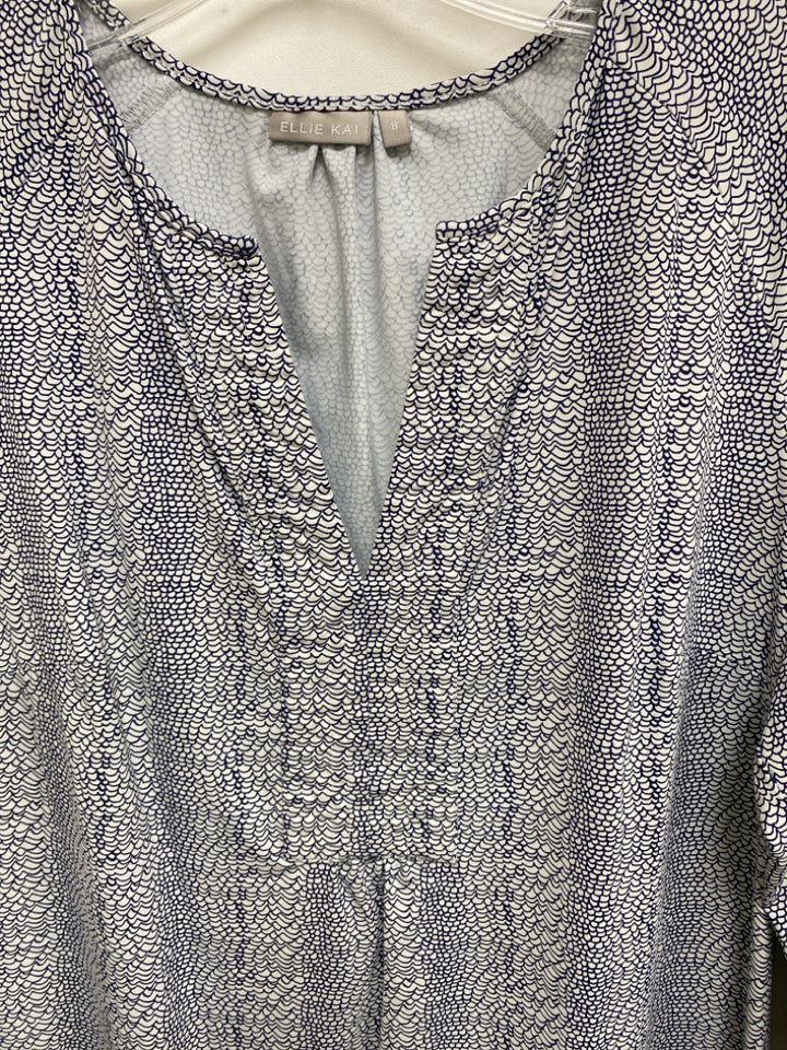 Ellie Kai Size 8 White Navy Zig Zag Long Sleeve Ladies Dress