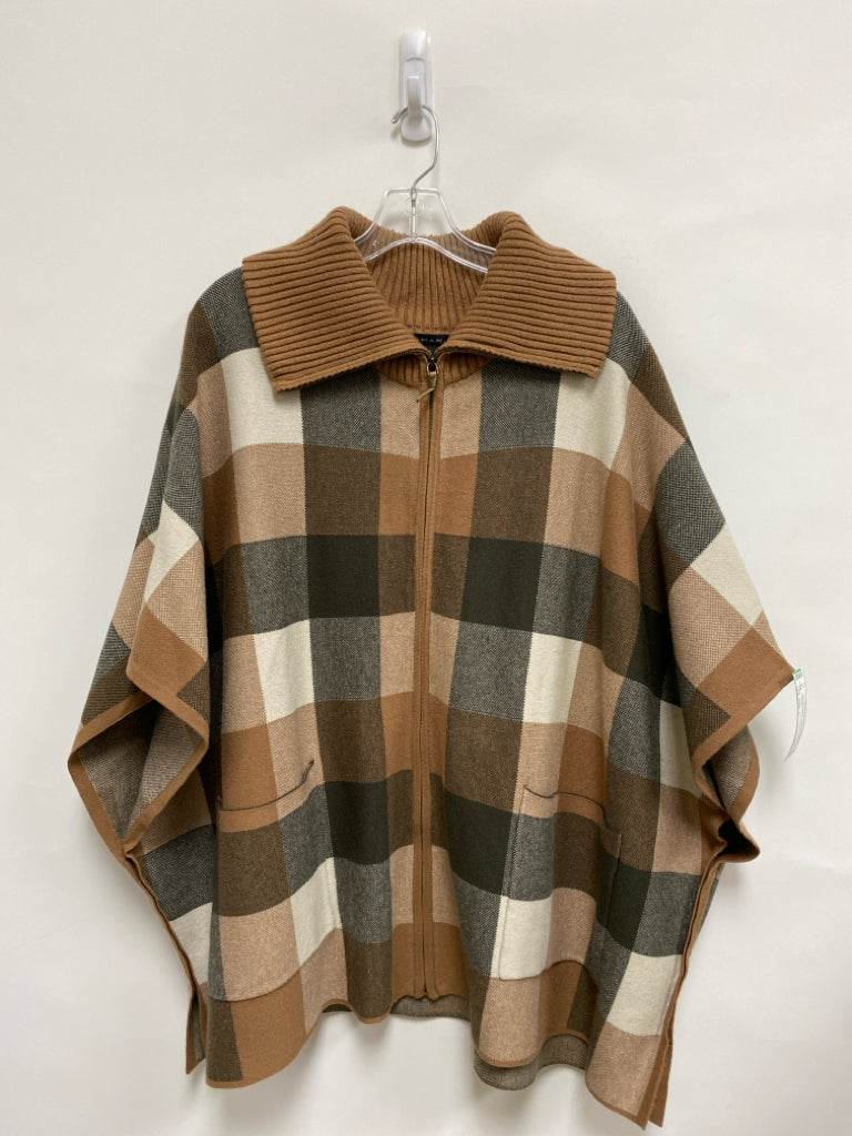 Tahari Size L Tan Olive/White Checkered Poncho Ladies Sweater