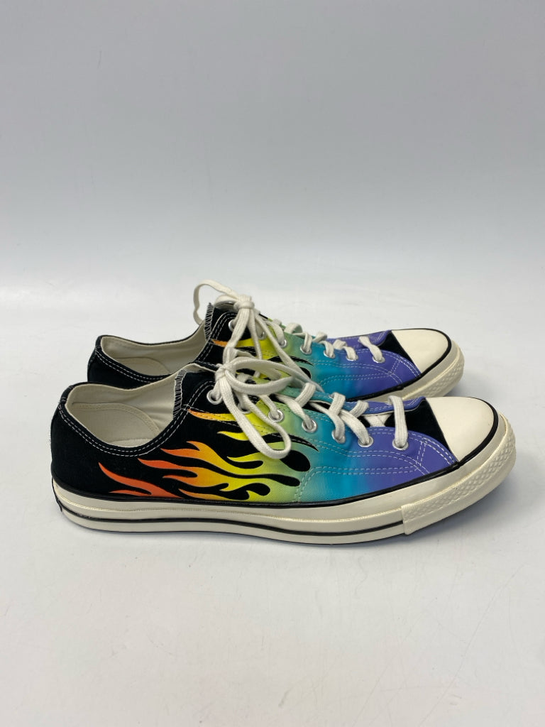 Converse Size 13 Black Multi Color Flames Men&