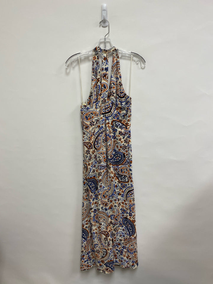 VINCE CAMUTO Size M Cream Orange/Blue Flowers Maxi Ladies Dress