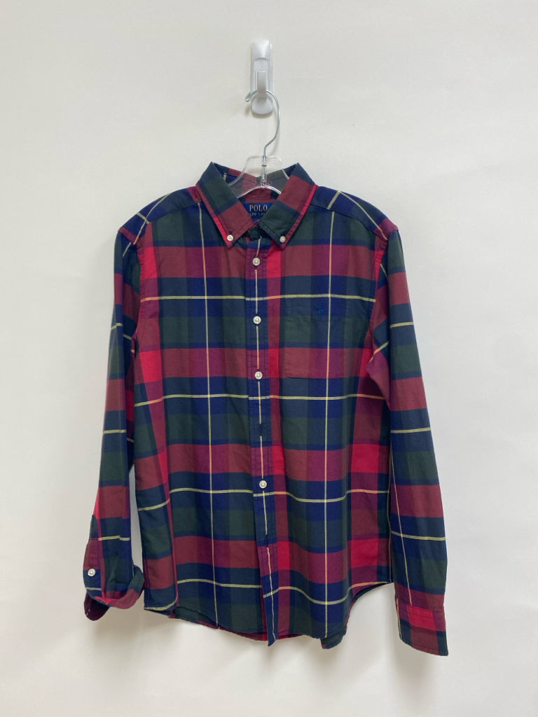 Polo SIZE 14/16 Navy Red/Yellow Plaid Button Up Boy&