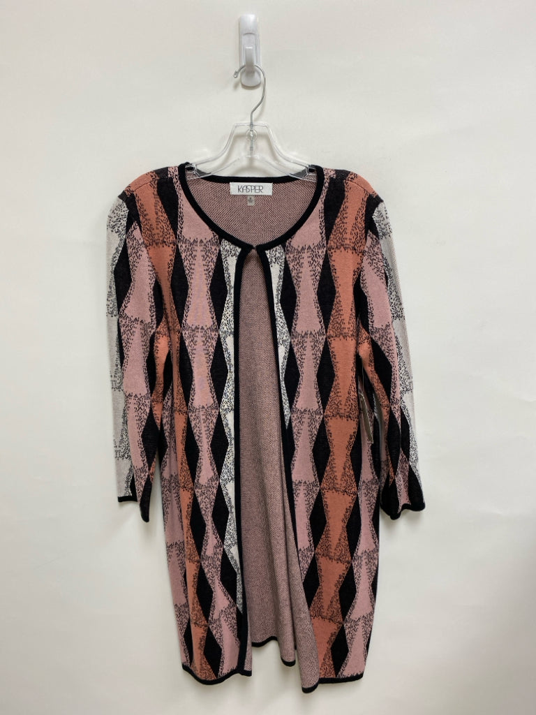 NWT Kasper Size M Coral Black/White Geometric Duster Ladies Sweater
