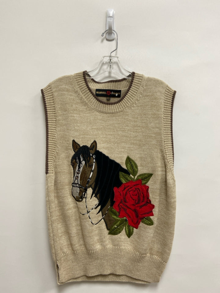 Size L Beige Black/Red Horses Ladies Sweater Vest