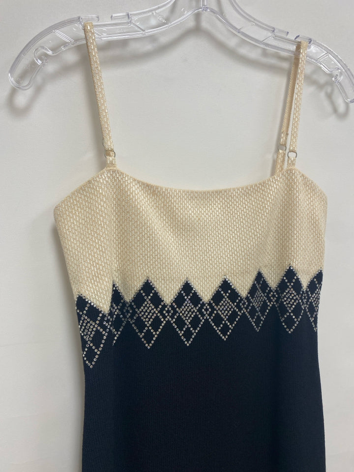 St. John Evening Size 8 Cream/Black Studded Sleeveless Ladies Dress