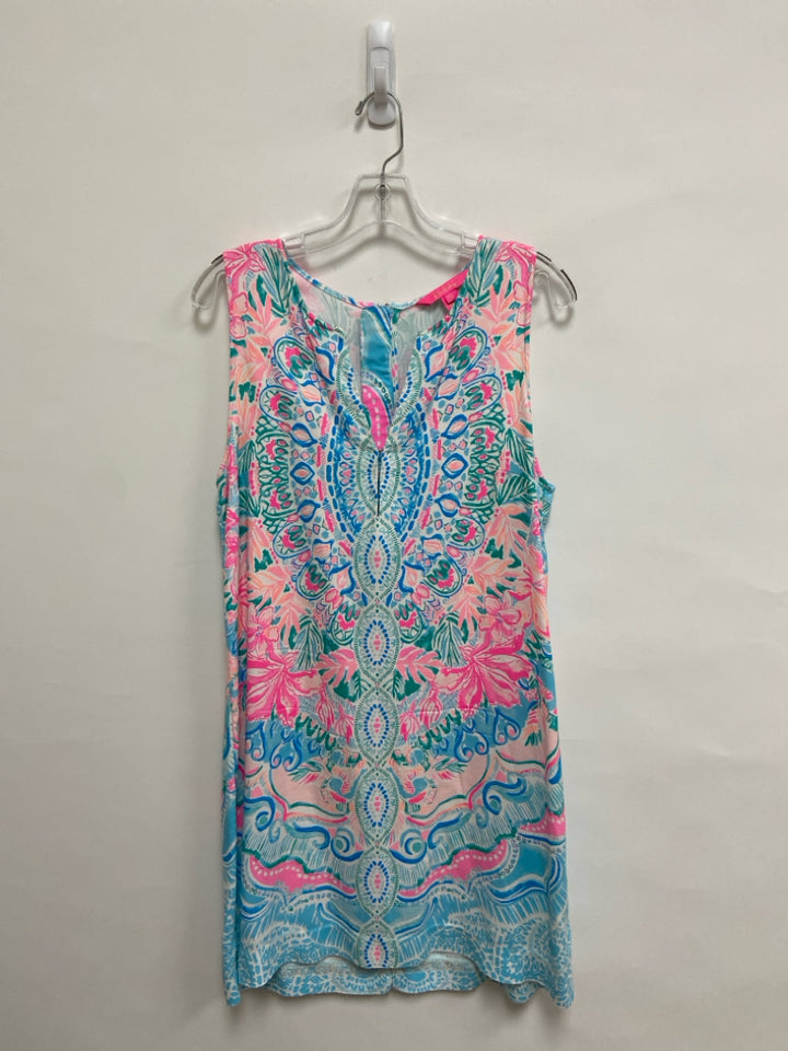 LILLY PULITZER Size 12 Pink/White Aqua/Coral Ladies Dress