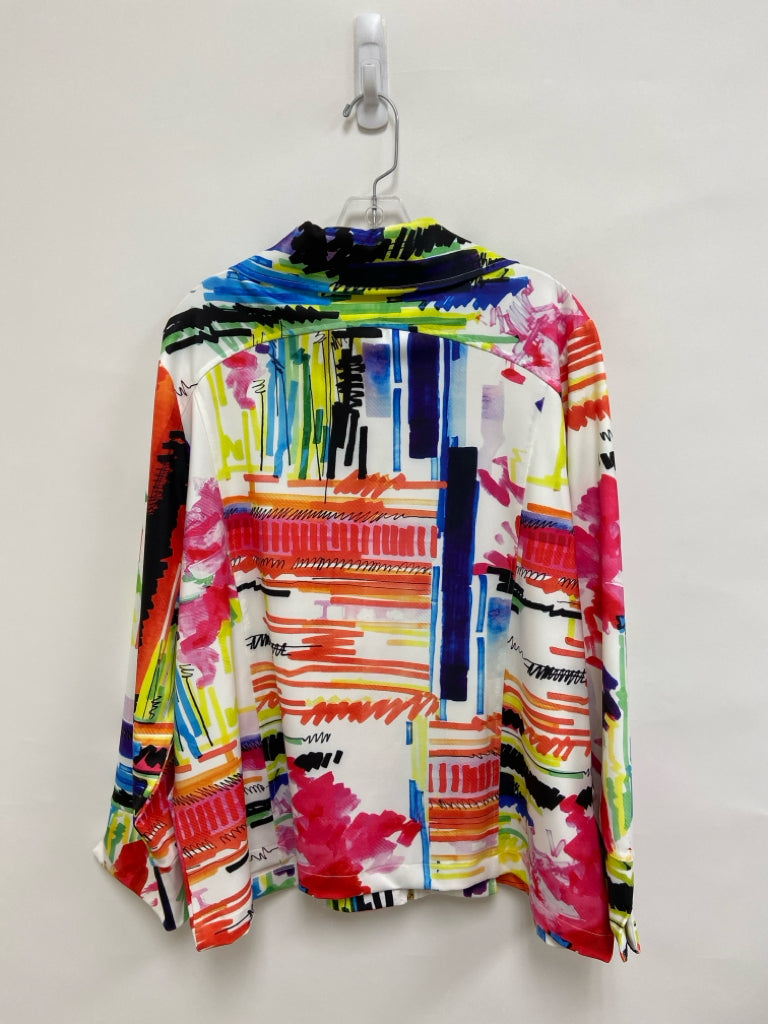 Berek  SIZE  2X White Pink/Multi Abstract Zip Down Plus Size Jacket