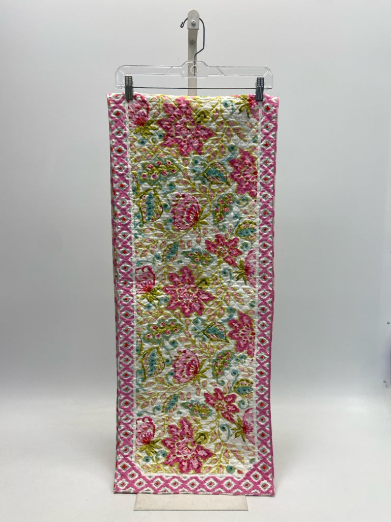 Pink/White Green/Blue Flowers Quilted Table Runner