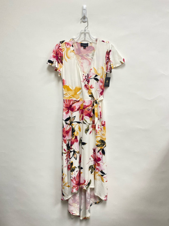 NWT FORTUNE+IVY Size S Cream/Pink Gold/Black Flowers V Neck Ladies Dress