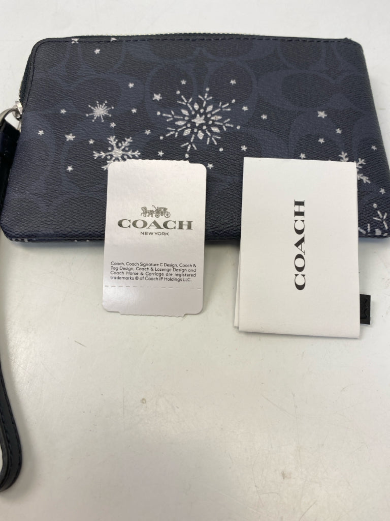 Coach Navy Silver Snowflake(s) Corner Zip Wristlet C1862