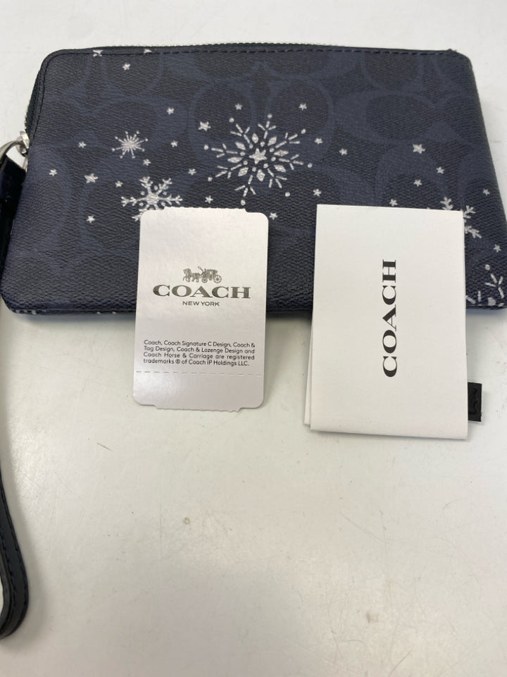 Coach Navy Silver Snowflake(s) Corner Zip Wristlet C1862