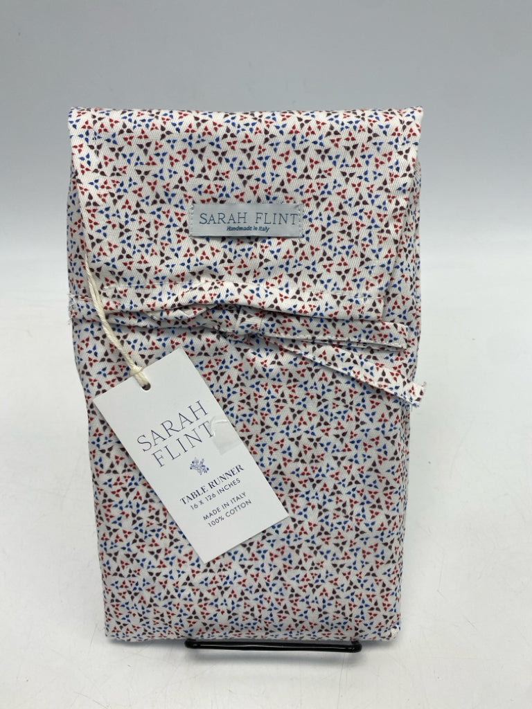 NWT White Red/Blue Print Table Runner