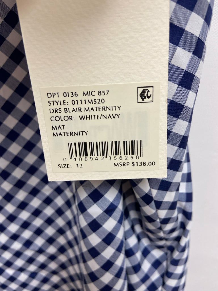NWT Alex Marie Size 12 White/Navy Checkered Sleeveless Maternity Dress