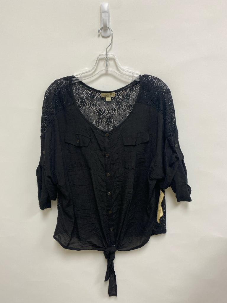 NWT One World Size XL Black Lace Button Up Ladies Top