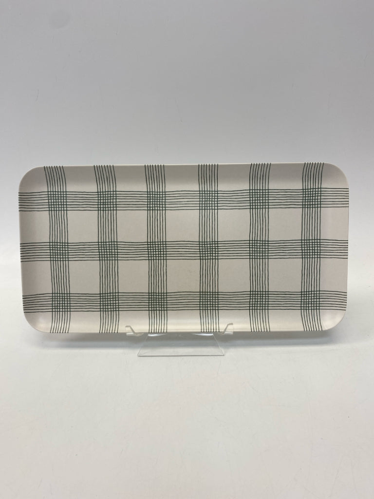 White Green Plaid Melamine Serving Piece